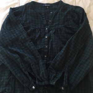 Madewell Plaid Peasant Top